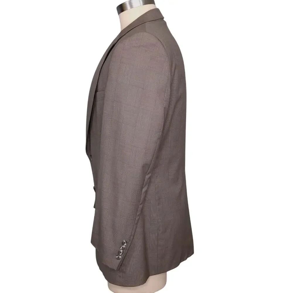 Burberrys Sport Coat Mens 43L Wool Beige Taupe Plaid Jacket Lined Blazer Vintage